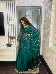 Elegant ready to wear Green Embellished Saree