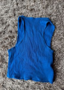 Royal Blue Ribbed "Burger" Crop Top