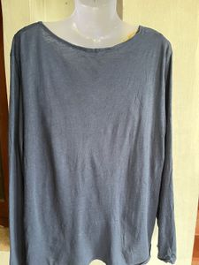 Blue Pleated Neckline Long Sleeve Top