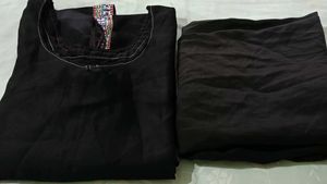 Black Kurta Set with Colorful Neckline