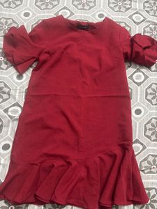 Red Ruffle Sleeve Dress