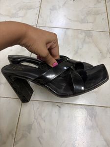 Chic Black Patent Block Heels