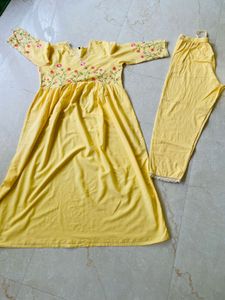 Yellow Kurta Set with Floral Embroidery