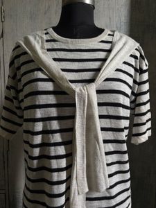 Striped Knit Top with Scarf Detail