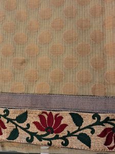 Elegant Beige Saree with Polka Dots