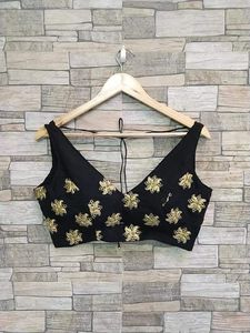Black Embroidered V-Neck Blouse fix price