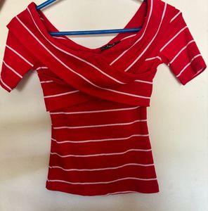 SHEIN Red &amp; White Striped Bodycon Top