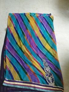 Beautiful Purple Striped Saree with Embellishments