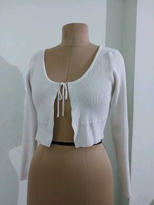 White Knit Tie-Front Cardigan