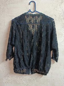 Oversized Lace Zipper Crop Top Sheer