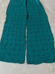Teal Cotton Palazzo Pants with Print