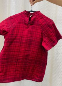 Red Plaid Mock Neck Top