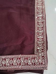 Elegant Embroidered Maroon Saree