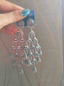 Oxidized Silver Chandbali Kashmiri Earrings