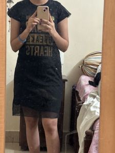 Stylish Black Sheer Hem Dress