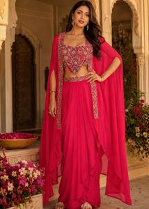 Designer crop top - pleated skirt with shrug Set