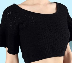 Black Knit Crochet Top