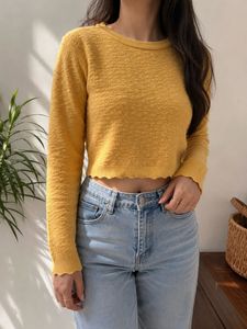 Global Republic Mustard Knit Cropped Sweater (M)