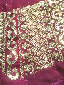 Purple Saree with Silver Border blouse size 44
