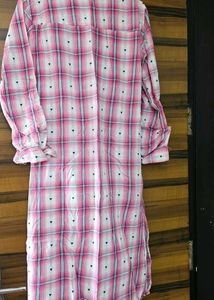 Chic Pink Plaid Long Shrug/Kurta/ shirt