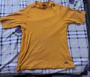 ribbed orange Mock Neck Long Sleeve Top