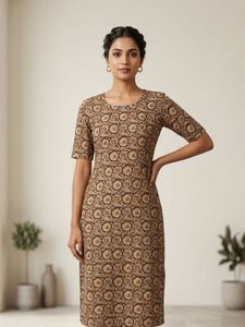 Elegant Brown Floral Print Kurta