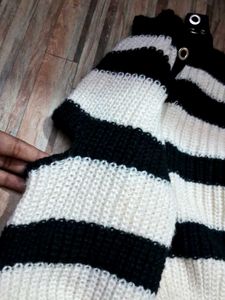Striped Knit Sweater with Buckle Detail