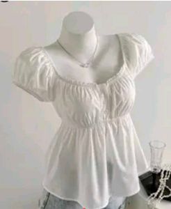 White Puff Sleeve Button-Up Top M seize