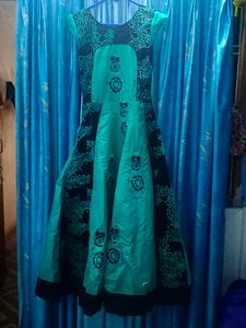 Party Wear Long Gown. Green Colour.