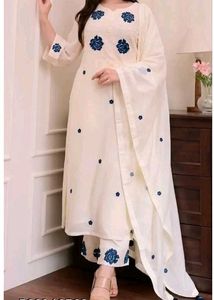 Elegant Cream Kurta Set with Blue Embroidery