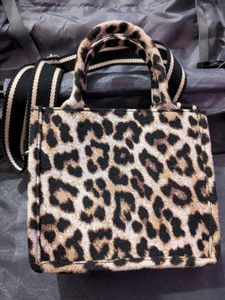 Leopard Print Jute Shoulder Bag