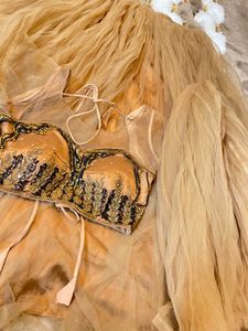 Coral fringes top lehenga set