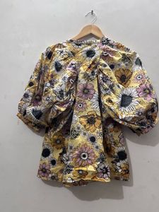 Yellow Floral Giant Puff Sleeve Top
