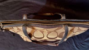 Coach Signature Canvas Leather Trim Zip Tote