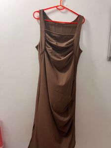 Brown Sleeveless Midi Dress