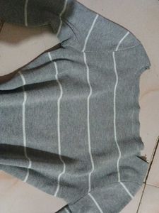 Grey Striped Long Sleeve Top