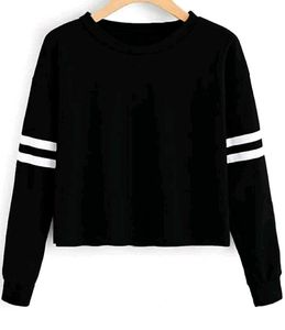 women Black two  T-Shirt with Striped Sleeves