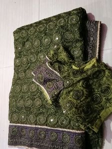Embroidered Green Saree with Blouse