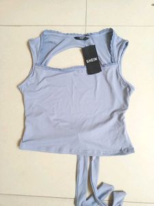branded Lace Trim Cutout Back Tie Top