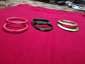 Set of 3 Bangles - Pink, Green &amp; Gold