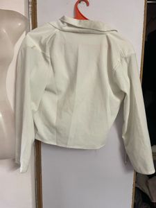 White Cropped Blazer with Silver Fringe