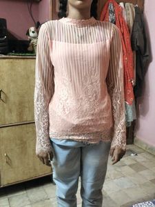 Peach Colour Top Net &amp; Lycra Material Mix