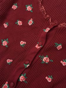 Red Floral Print Knit Top