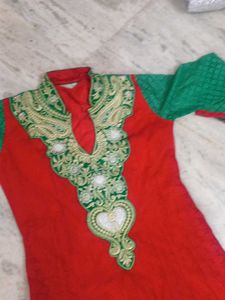 Red &amp; Green Kurta Kalidar