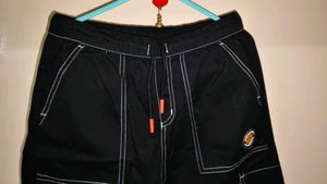 Black Cargo Pants with White Stitching