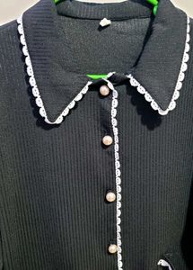 Cute Black Cardigan with White Trim