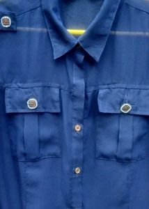 Chic Navy Blue Button-Up Shirt