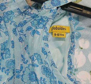 Global Desi Blue Floral Halter A line Kids Dress