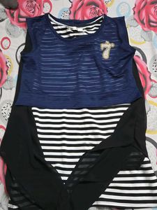 Stylish Blue Striped Top with Overlay