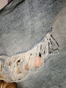 Distressed Wash Jeans with Side Stripe
